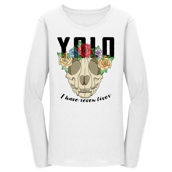 Skull Cat in flower crown Women's Long Sleeve