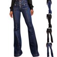 thumbnail image 4 of YanHoo Women's Flare Bell Bottom Jeans High Waisted Wide Leg Bootcut Jeans Seamed Front Stretchy Denim Pants Blue,L, 4 of 4