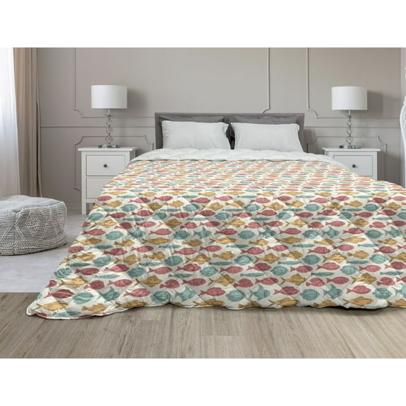 Animal Down Alternative Comforter, Mom and Elephants Palms and Daisy Flowers Celebration Woodland Botanic, Microfiber Quilt for All Season, 5 Sizes, Multicolor, by Ambesonne