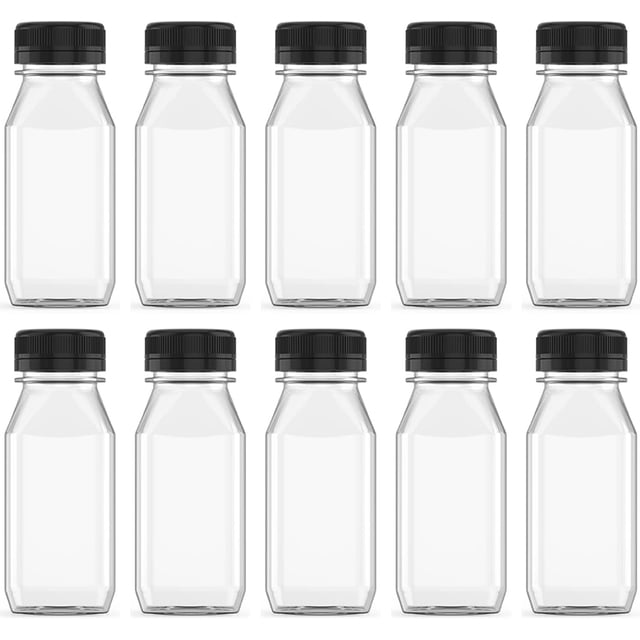 EcoNesxp Pack Juicer Bottles with Black Lids for Smoothies, Milk and Homemade Drinks 6 Ounces Plastic Juice Bottles Beverage Containers 6 Ounces Plastic Juice Bottles Beverage Containers for Juice