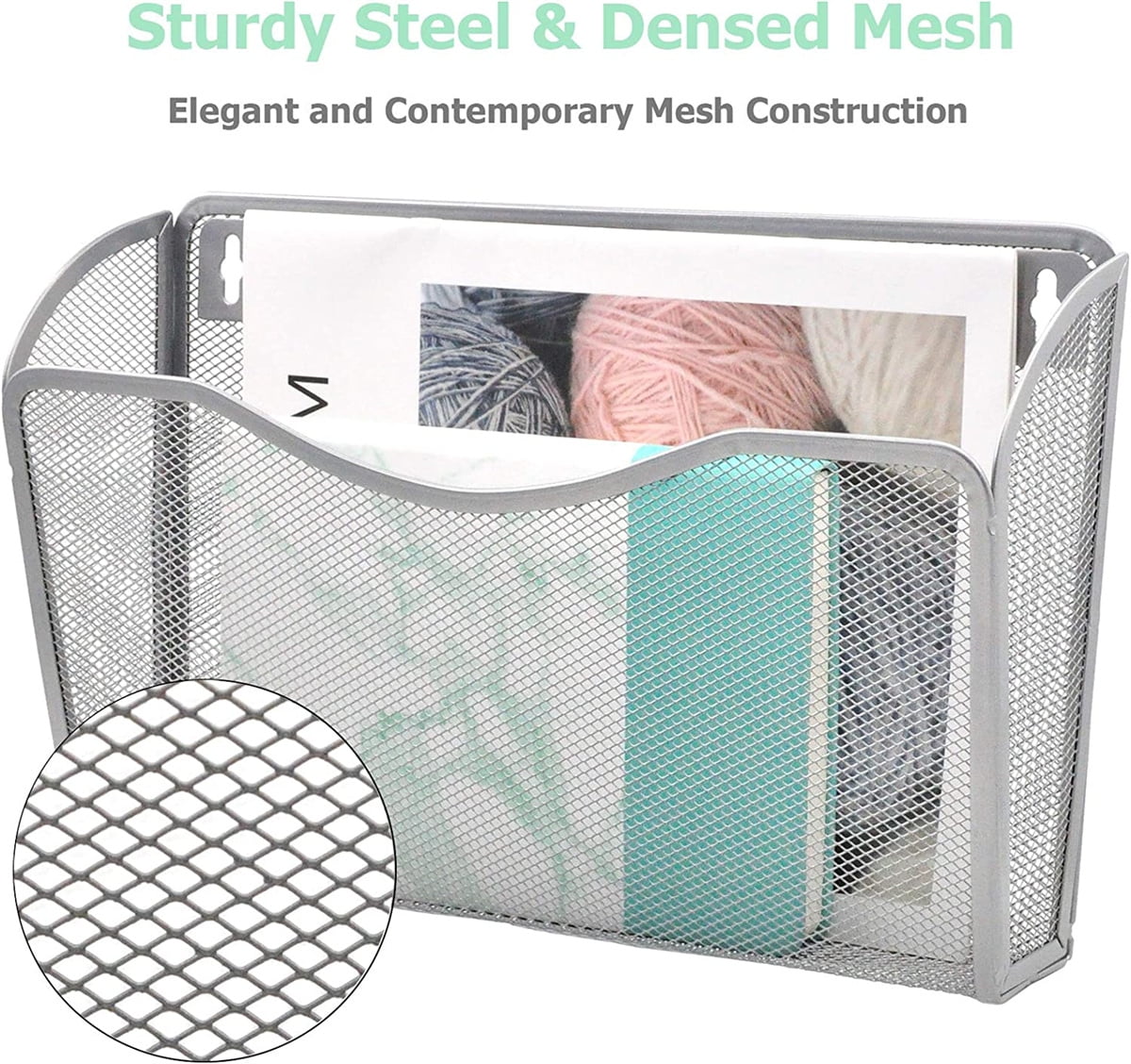 Paper Storage Letter Shelf,Hanging File Organiser,Mesh Storage Magazine Holder,Wall Mounted Magazine File Rack,Office Wall Shelves for School Paper, Document, Mails, Newspapers, Letter, Office