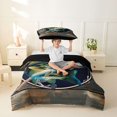 thumbnail image 2 of Castle Fairy Vintage Round Bass Emblem Twin Duvet Cover,Gone Fishing Text Wood Plank Wall Art Twin Bedding,Green Brown,Black Reversible,2pcs,No Comforter,1 Duvet Cover and 1 Pillowcase, 2 of 6
