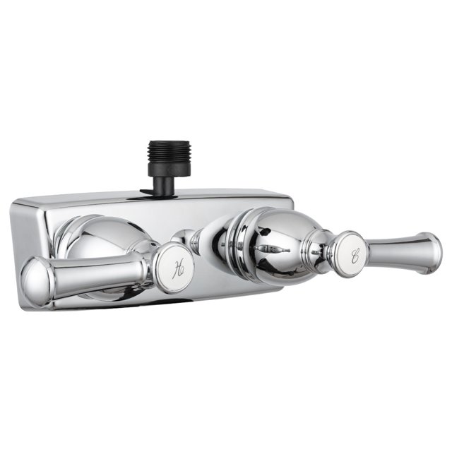 Dura Faucet Shower Control Valve DF-SA100L-CP 2 Valve; Single Piece Wall Mount; Washerless Cartridge Valve; 4 Inch Center Distance; 2 Hole Application; Lever Designer Handle; Chrome Plated; Plastic
