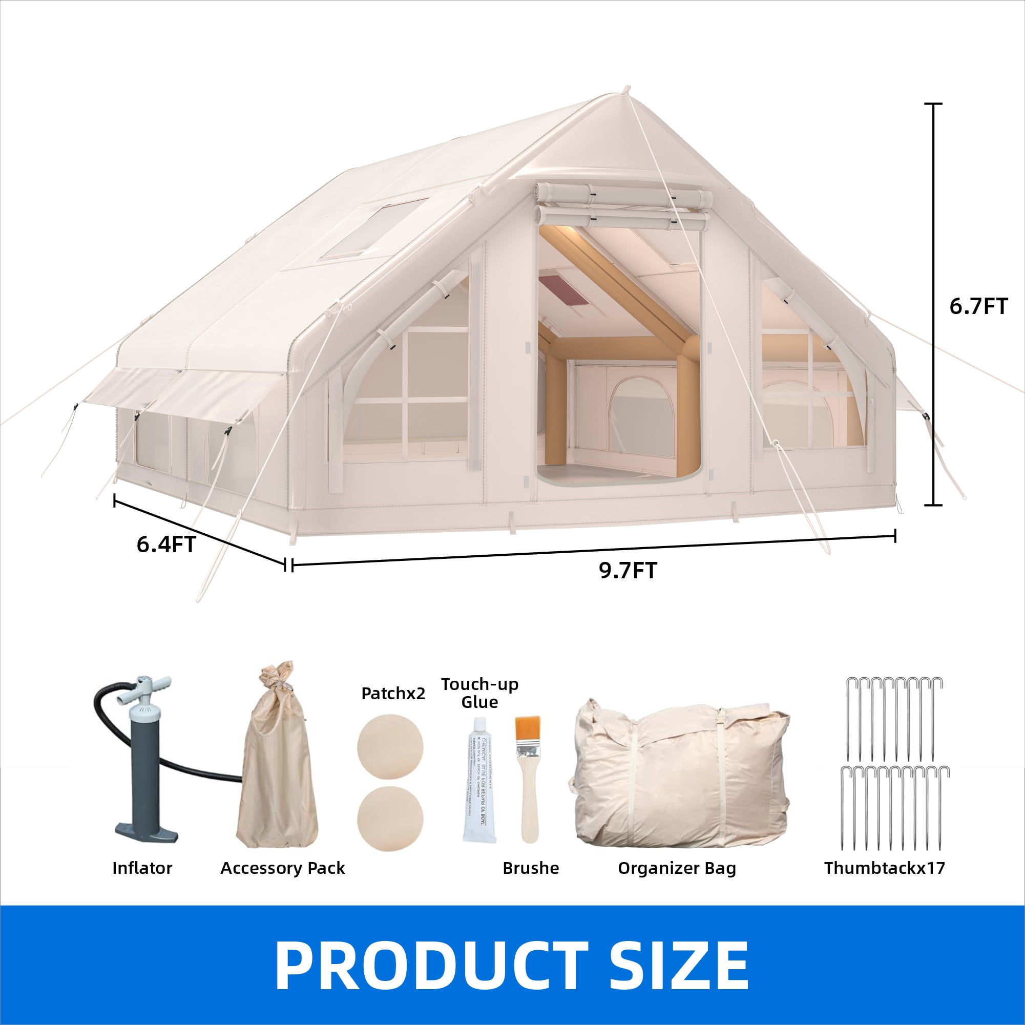 Dextrus Easy Setup 4 Season Waterproof Windproof Outdoor Blow Up Glamping Tent with Pump, Suitable for 2-6 people