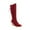 Red, variant on Women's Knee High Riding Boots Slip On Motorcycle Boots Square Toe Chunky Heel Fashion Buckles Biker Boots Black 4.5