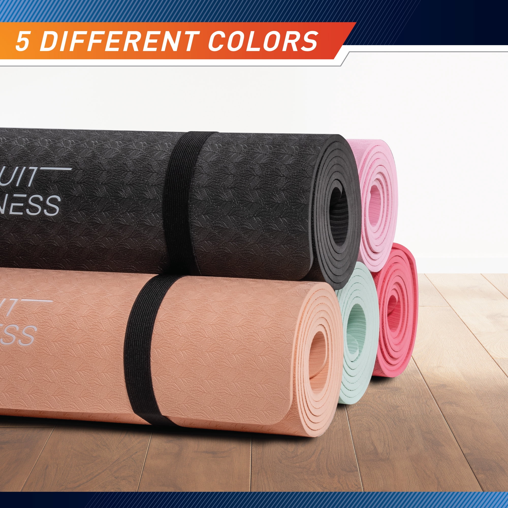 Circuit Fitness by Marcy Non-Slip Multi-Purpose Exercise Yoga Mats with Carrying Strap 1/4" Thick MAT-06-ORANGE