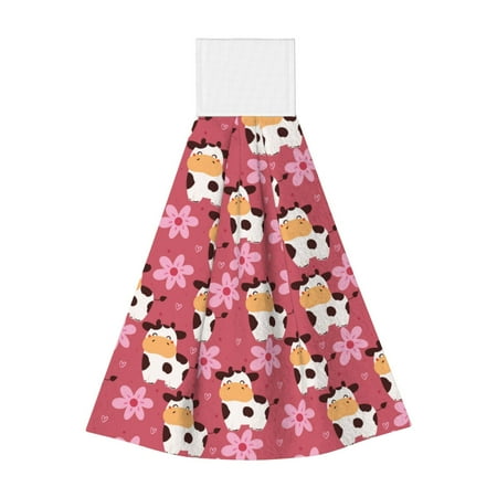 

Jgfou Cow And Flower Print Coral Fleece Microfiber Hanging Hand Towel Soft Premium Dishcloths Multi-Purpose Dust and Stain Removal Cleaning Supplies