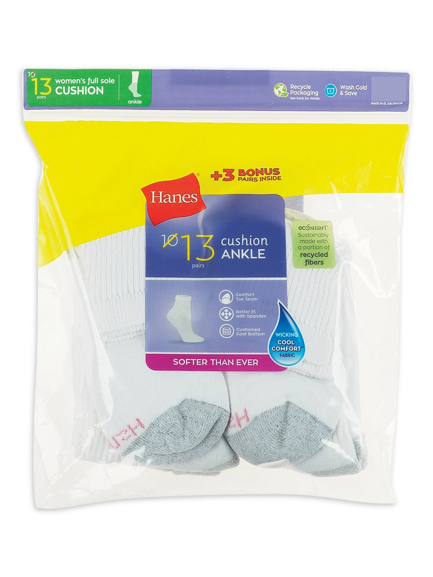 Hanes Women's Cool Comfort Ankle Socks, 10+3 Bonus Pack