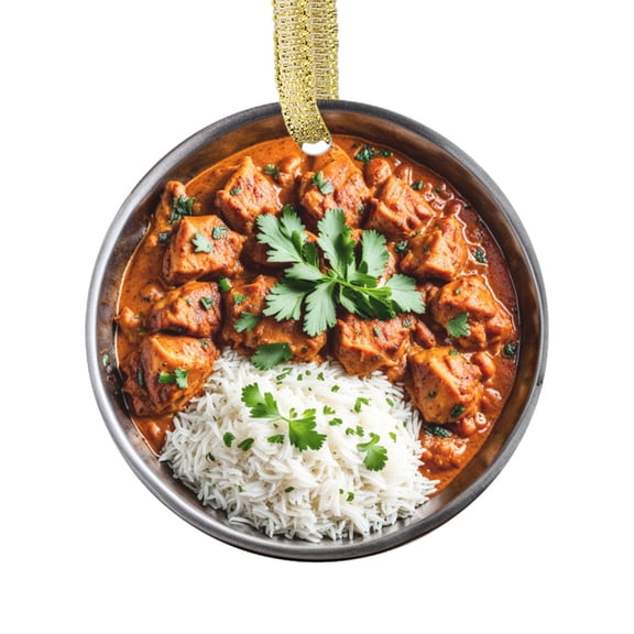 Chicken Tikka Massala Dish Cute India Britian Cuisine Food Themed Double Sided Ceramic Foodie Novelty Holiday Christmas Xmas Ornament Gift (Flat Printed Design, NOT 3D)