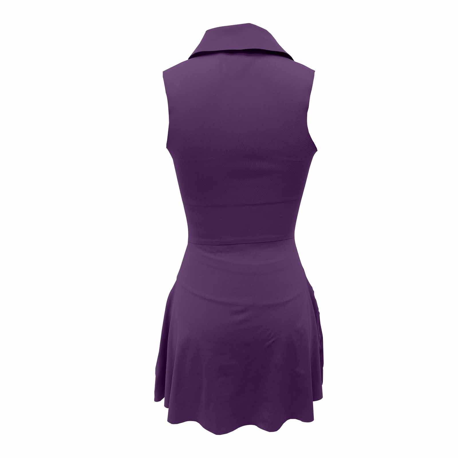 Womens Athletic Mini Dress Built in Shorts Sleeveless Tennis Workout Summer Crewneck Mini Romper Sleeveless Dress with Pockets (Purple,B)