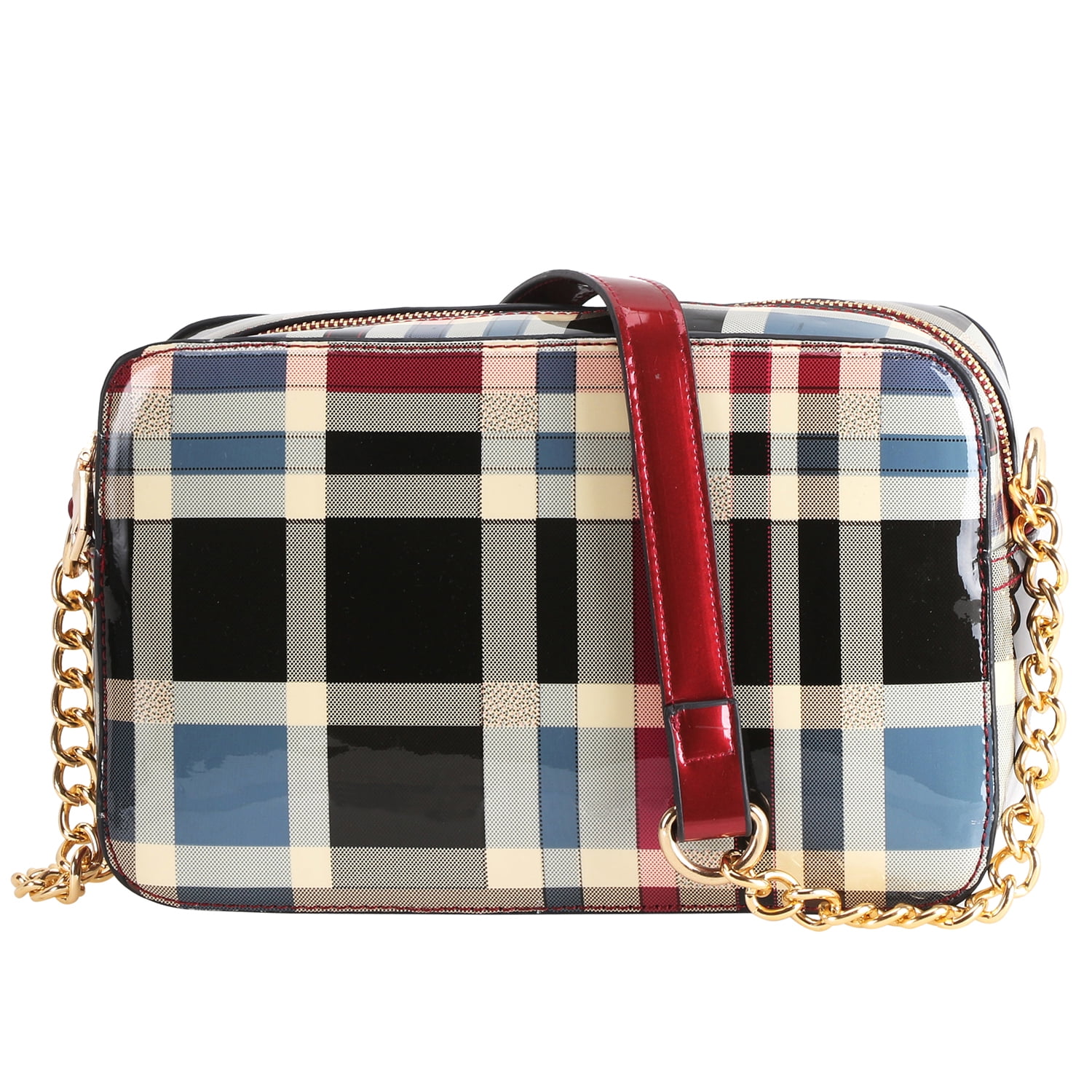 Dasein Women's Patent Leather Plaid Crossbody Lightweight Messenger Bag Rectangle Shoulder Bag