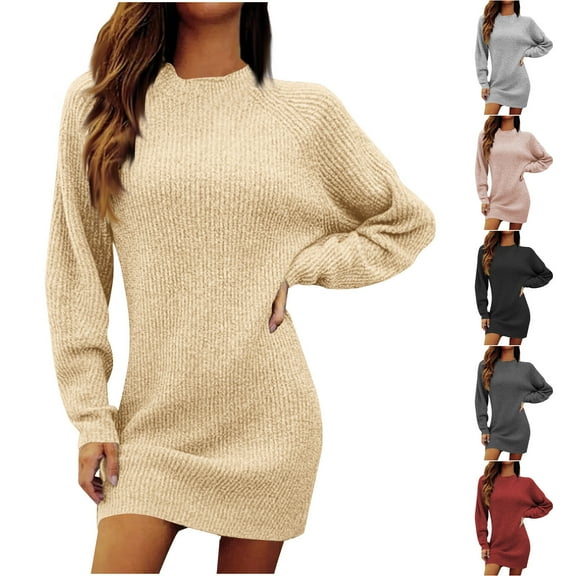 Meichang Knit Dresses for Women Long Sleeve Mock Neck Short Sweater Dress Oversized Loose Fit Winter Fall Pullover Sweater Dress