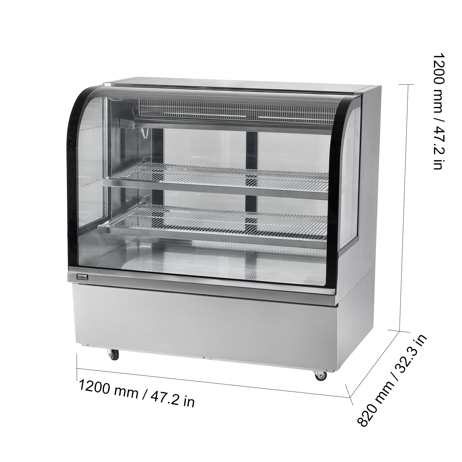 VEVOR Refrigerated Display Case, 18 Cu.Ft./505L Large Pastry Display Case, 2-Tier Commercial Display Refrigerator with LED Lighting, Downdraft Cooling, Movable with Casters, for Bakery