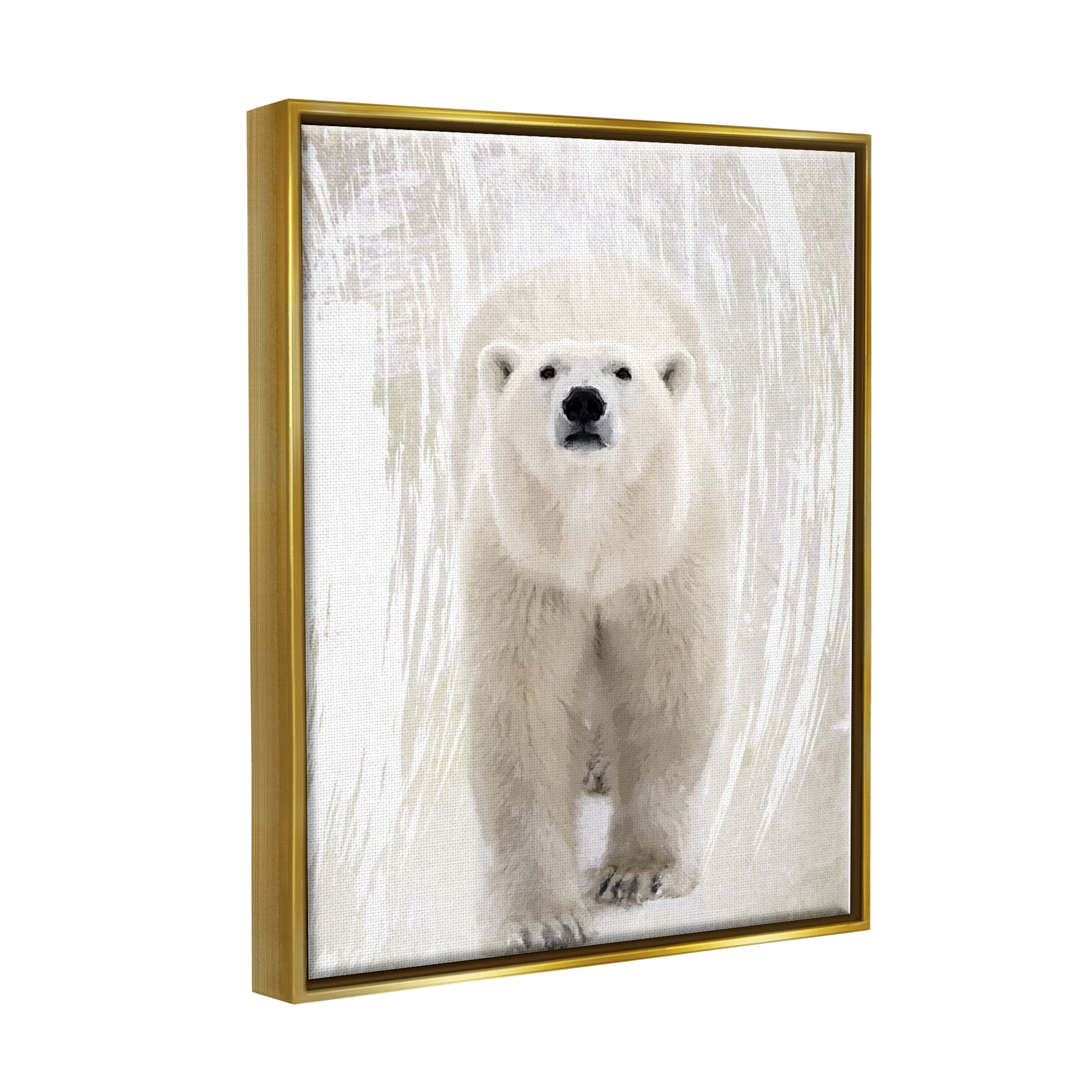 Stupell Industries Modern Polar Bear Portrait Animals & Insects Painting Gold Floater Framed Art Print Wall Art, 17 x 21