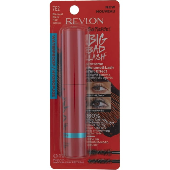 Revlon So Fierce! Big Bad Lash Mascara, Volumizing Darkening Eyelash Tint with Double Sided Brush, 762 Waterproof Blackest Black, 0.34 fl. Oz (Pack of 2)