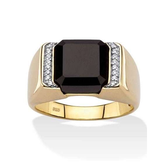PalmBeach Jewelry Men's Cushion-Cut Genuine Black Onyx and CZ Accent Classic Ring in 18k Gold-plated Sterling Silver