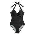 thumbnail image 4 of Huesdet Women Athletic One Piece Swimsuits Sporty Racerback Bathing Suits Full Coverage Modest Swimwear[Black,S], 4 of 5