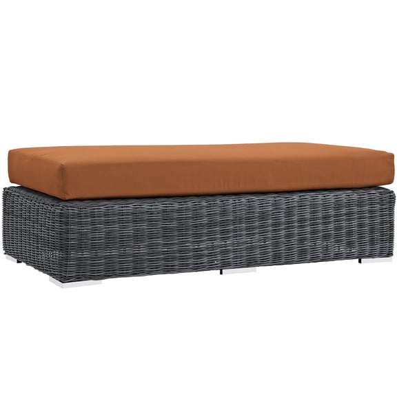 Modern Contemporary Urban Design Outdoor Patio Balcony Rectangle Ottoman, Orange, Rattan
