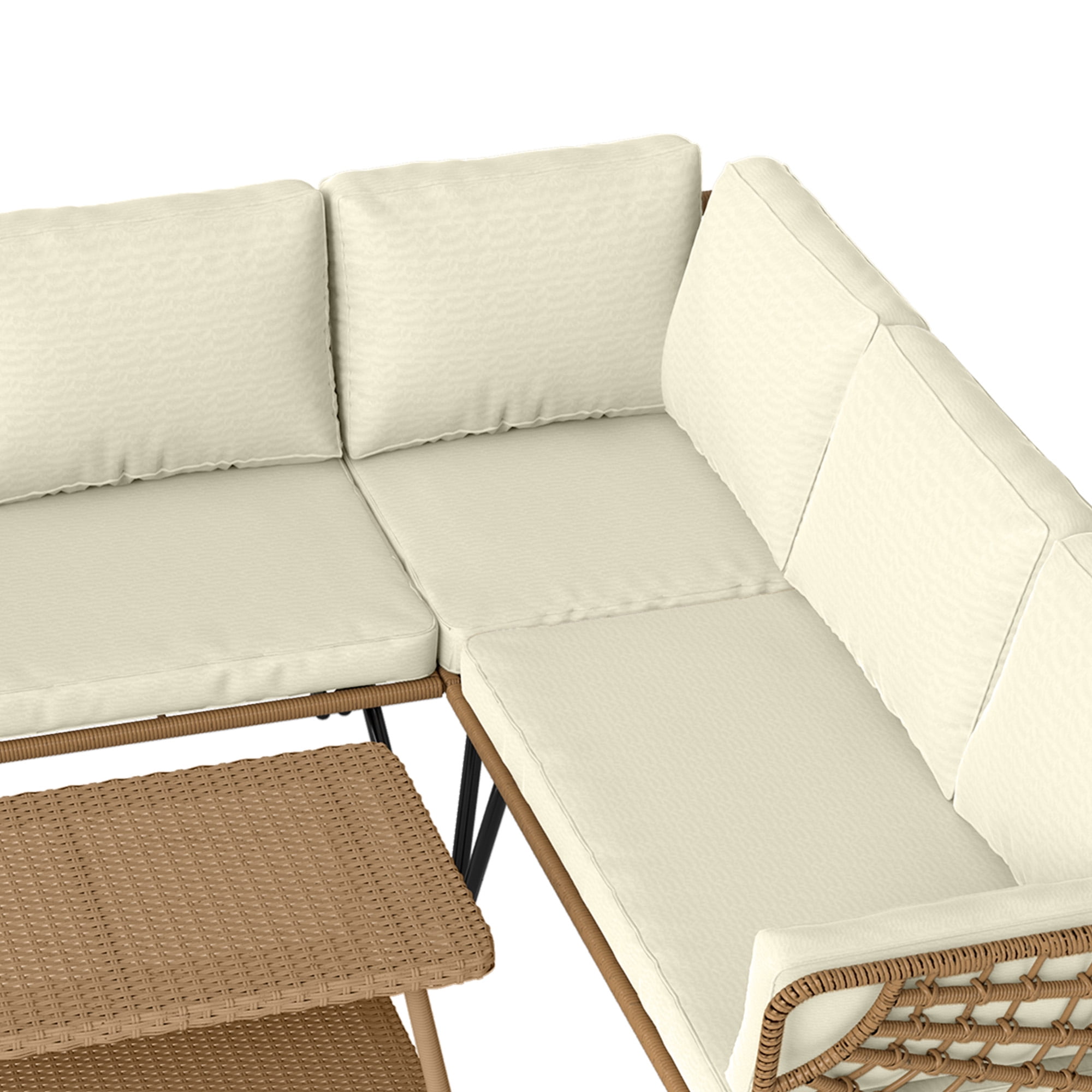 Craftian Patio Conversation Set, 4 Pieces Outdoor Furniture Set with L-Shaped Sofa,Cushions and Coffee Table