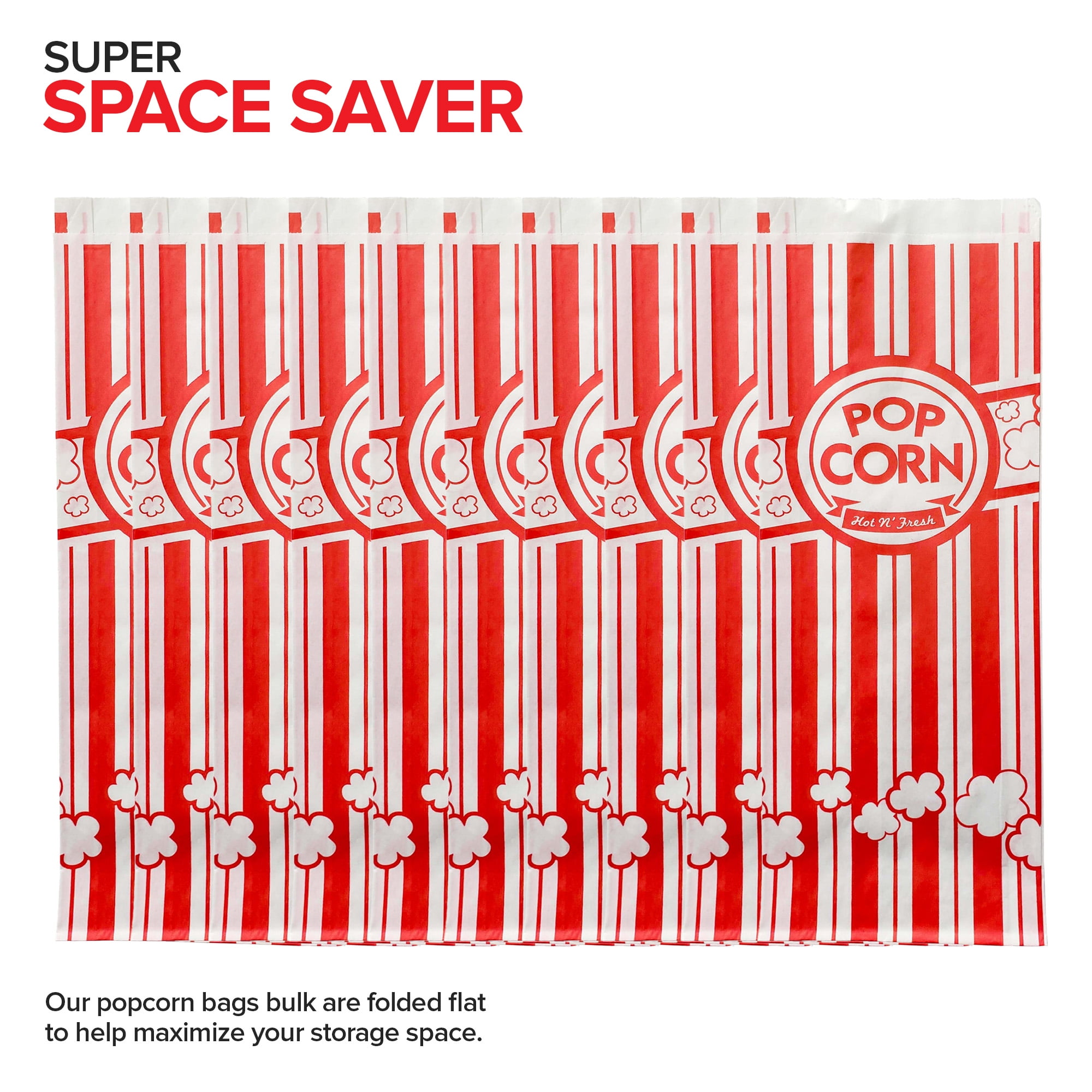 Stock Your Home 2 oz Paper Popcorn Bags Bulk (100 Pack) Large Red & White Pop-Corn Bag Disposable