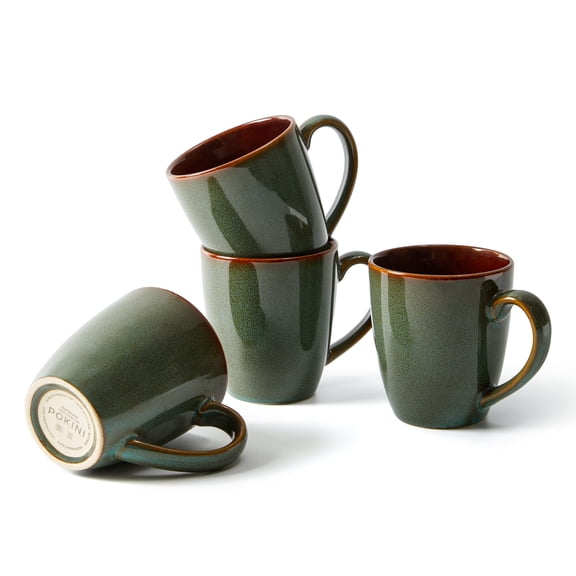 Coffee Mug 14 oz, Ceramic Coffee Mugs Set of 4, Reactive Glaze Mug for Latte/Tea/Cappuccino, Brown Green