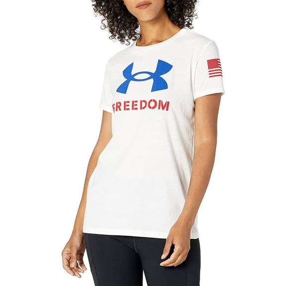 Under Armour Womens New Freedom Logo T-Shirt White 100/Royal X-Small