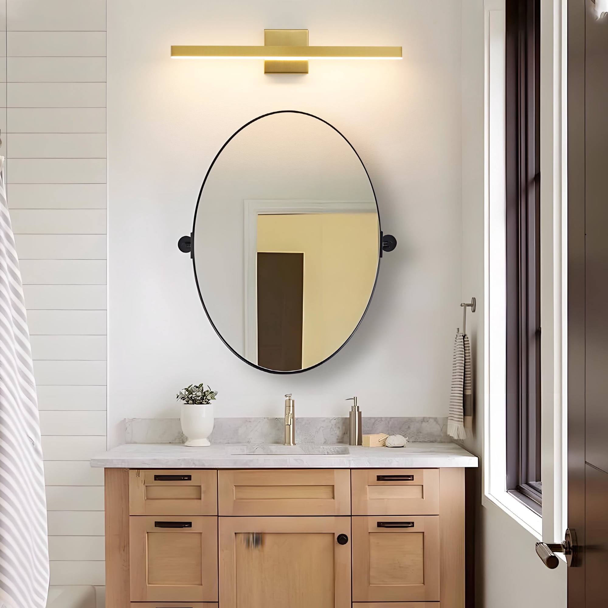 Minimalist Linear LED Modern Lighting Fixtures 24'' Bathroom Gold Vanity Light Dimmable Over Mirror Wall Sconce for Bathroom