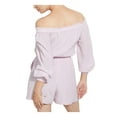 thumbnail image 2 of GUESS Womens Pink Tie Ruffled Smocked Long Sleeve Off Shoulder Romper Size: L, 2 of 4