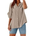 thumbnail image 3 of Blusas para mujer,Camisa de mezcla de lino para mujer, túnica con cuello en V y manga 3/4, tela de poliéster, blusa informal de gran tamaño para el hogar, sopatenor, 3 of 9