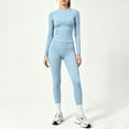 thumbnail image 2 of Women's 2 Piece Yoga Sets Quick-Dry Gym Workout Tracksuit High Waist Running Leggings & Long Sleeve Top Outfits Light Blue XS, 2 of 6