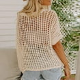 thumbnail image 6 of Women's Summer Crochet Knit Tops Casual Short Sleeve Pullover Shirts Hollow Out Beach Cover Up Lightweight Comfortable Stylish, 6 of 7