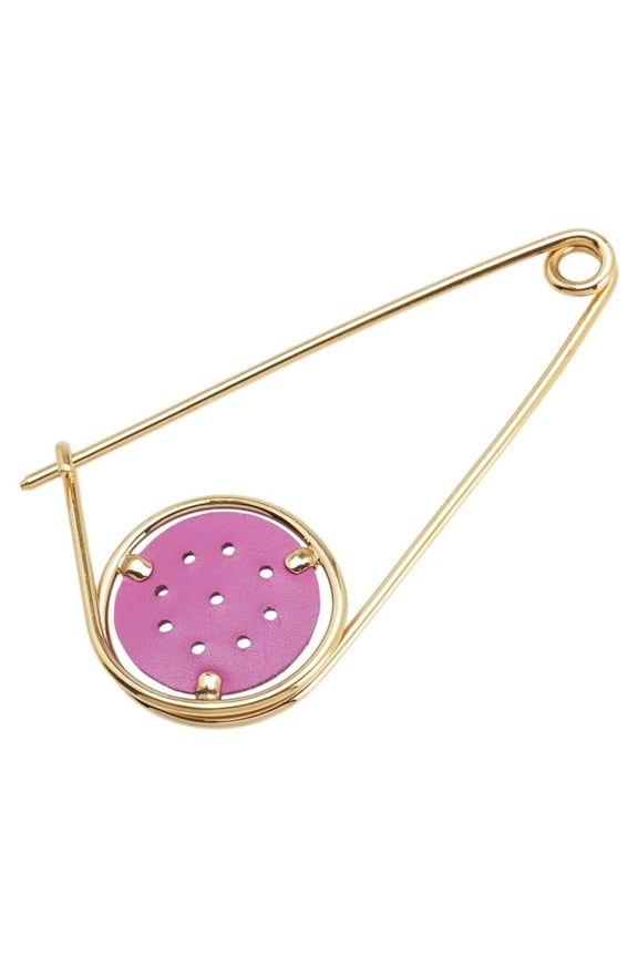 Pre-Owned LOEWE Meccano Pin Brooch in Gold and Purple Plated Leather for Women