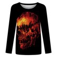 thumbnail image 4 of Camiseta de manga larga con estampado de cuello redondo a la moda para mujer, blusas informales sueltas Fridja  hkj2787, 4 of 5
