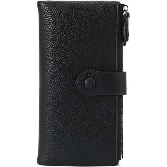 Lanola Women's Soft Leather Wallet RFID Blocking Trifold Clutch Large Capacity Credit Card Holder Double Zipper Pocket Travel Purse (Black)