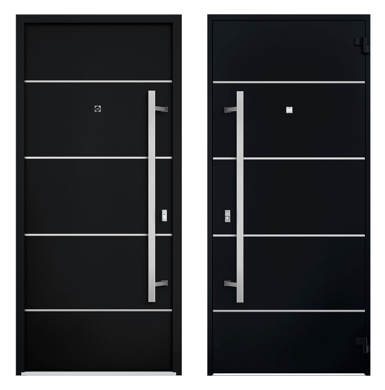 Front Exterior Prehung Steel Door / Deux 6083 Black Enamel / Side Exterior Window Sidelite / Stainless Inserts Entry Metal Modern Painted W36+16" x H80" Left hand Inswing