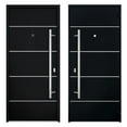 thumbnail image 4 of Front Exterior Prehung Steel Door / Deux 6083 Black Enamel / Side and Top Exterior Window Sidelite / Stainless Inserts Entry Metal Modern Painted W36+12" x H80+16" Left hand Inswing, 4 of 5