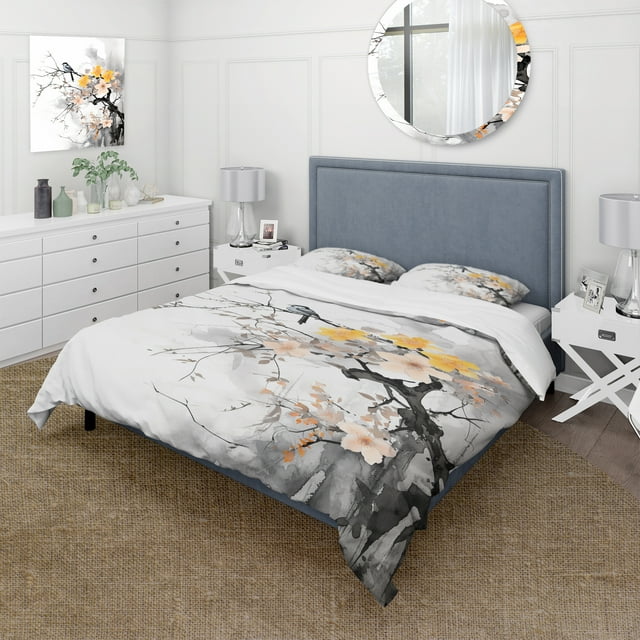 Designart "Bat Sum Asian beauty I" Asian Bedding Covert Set - Asian Art Yellow People Bed Set With 1 Sham