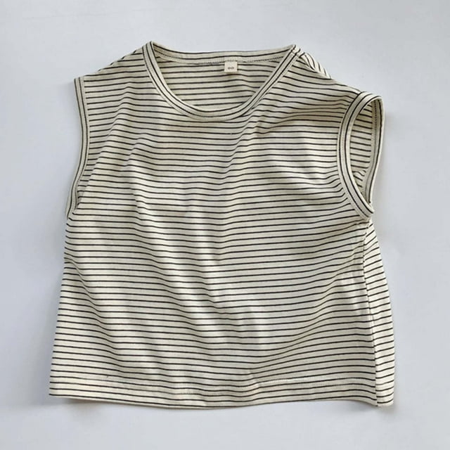 T-Shirts à Manches Courtes Garçon Enfants Garçons Été Rayé Tricoté Débardeur Sans Manches Décontracté Ample Col Rond Tee Décontracté Tops Été Blanc 4 Ans-5 Ans