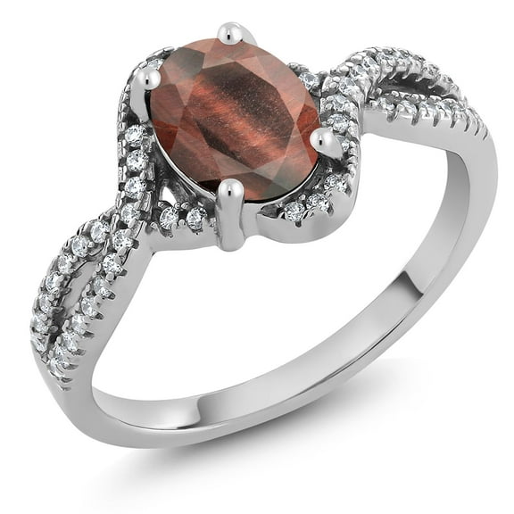 Gem Stone King 1.83 Ct Oval Red Tiger Eye 925 Sterling Silver Ring (Size 7)