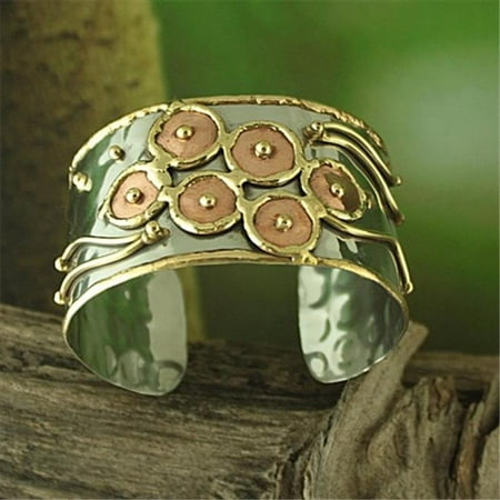 Rishi Alexander USFB1200 Wide Brass and Copper ;Flowing Circles; Cuff Bracelet