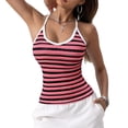 thumbnail image 2 of Duoif Womens Tank Tops, Y2K Sleeveless Striped Spaghetti Strap Crop Cami Tank Backless Slim Fit Going Out Tops Womens Shirts Pink M, 2 of 4