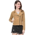 thumbnail image 3 of INSPIRE CHIC Women Short Soft Zip Up Faux Suede Biker Moto Jacket, 3 of 6