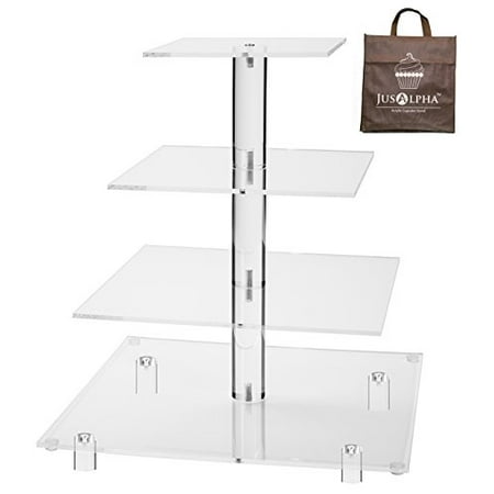 Tier Serving Table Jusalpha® 4 Tier Square Acrylic Cupcake Tower Stand-Cake Stand-Dessert Stand-Cupcake holder-Pastry serving platter-Cupcake Tower for Wedding-Party Supply(4 Tier With Rod Feet) ()