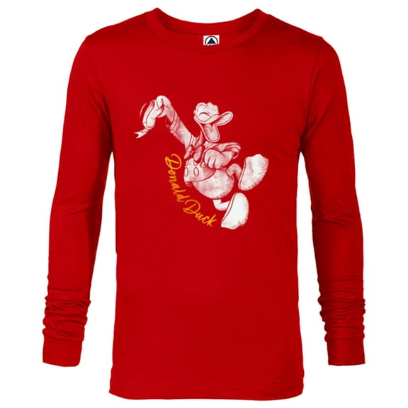 Disney Donald Duck Dance Classic Vintage Retro Distressed - Long Sleeve T-Shirt for Men - Customized-New Red