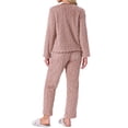 thumbnail image 2 of Womens Flannel Pajama Set Long Sleeve Button Down V Neck Fuzzy Fleece Pants Plush Loungewear M Dusty Pink, 2 of 5
