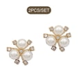 thumbnail image 3 of 2 Pieces Hairpin Headdress Flat Back Non-perforated Design Shiny Rhinestones Beautiful Pearl Flower Buckle for Dancing Party Type 11, 3 of 7