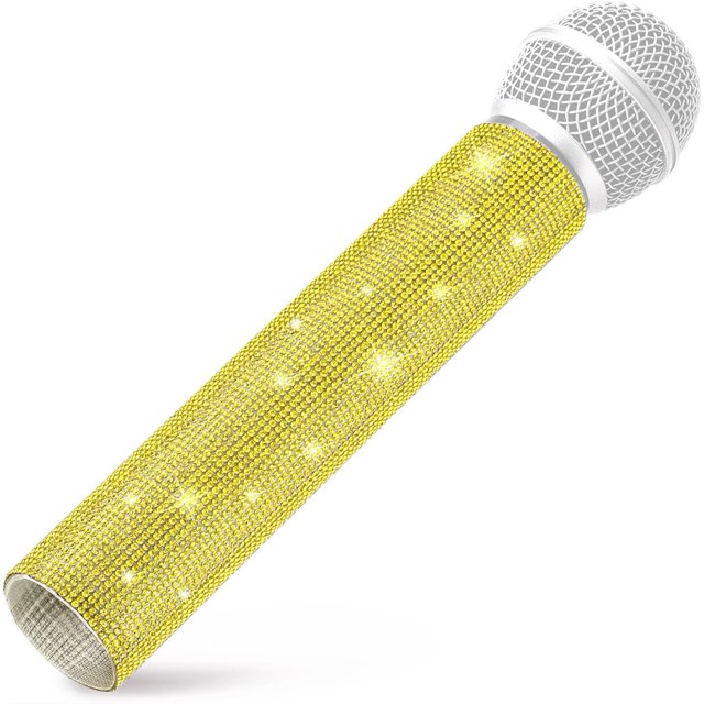 HAHDAXIA Yellow Rhinestones Microphone Handle Sleeve, Bling Skin Crystal Cover for Microphone Accessories, Rhinestones Mic Handle Cover for Beta58 SM58 Beta87A Wireless Handheld (Mic Not Incl