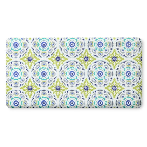 FIESTA Postiano Tiles Geo Textured Anti Fatigue Comfort Kitchen Mat, Non-Slip Floor Mat, Padded Standing Desk Mat, Blue/Green/White, 20"x39"