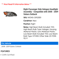 thumbnail image 2 of Right Passenger Side Halogen Headlight Assembly - Compatible with 2008 - 2009 Subaru Outback, 2 of 2