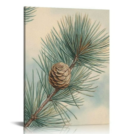 FUMJ Canvas Wall Art Prints Pine Tree Cone & Needles Vintage Japanese Poster Art Decro Colorful Wall Art Large Wall Art Print Asian Room Decor Retro Botanical Art Living Room Decor